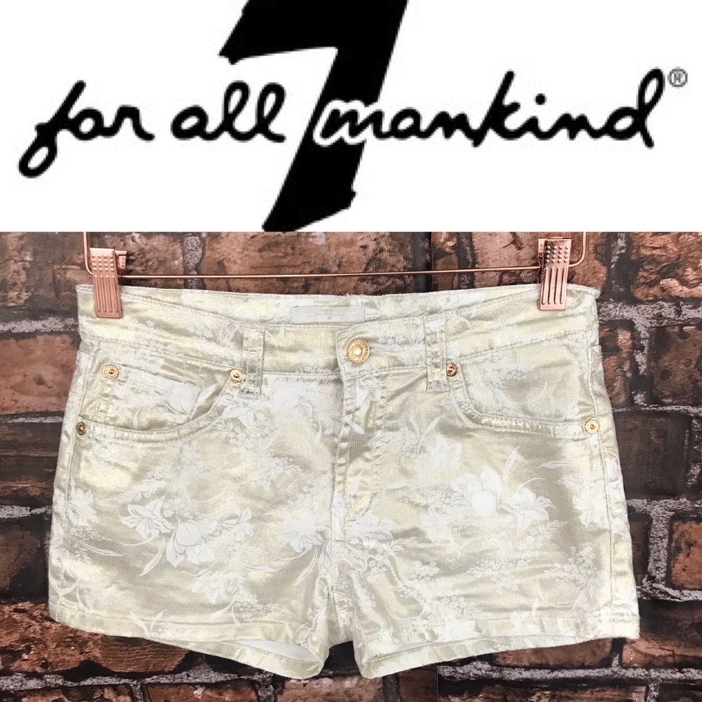 7FAMK Girls Metallic Floral Gold Shorts